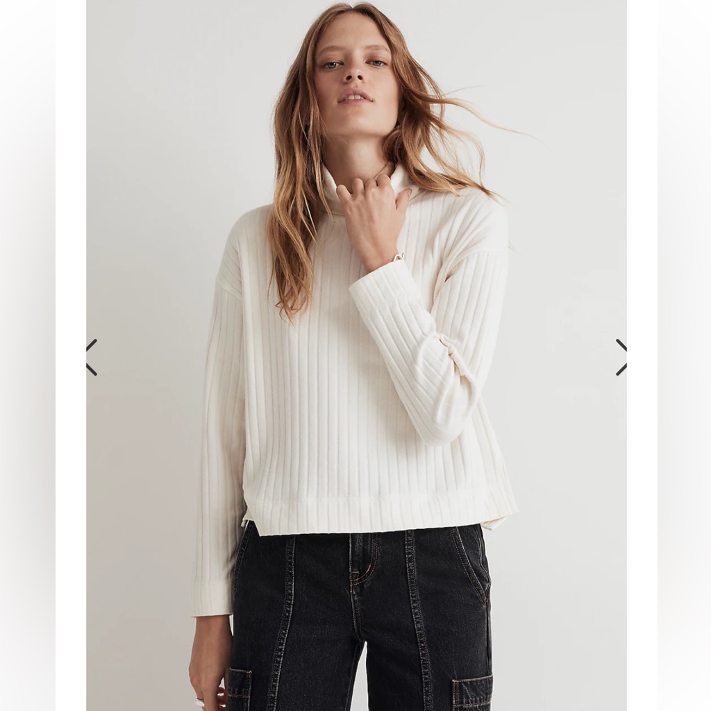 Madewell Relaxed Ribbed Turtleneck Tee Antique Cream Xs